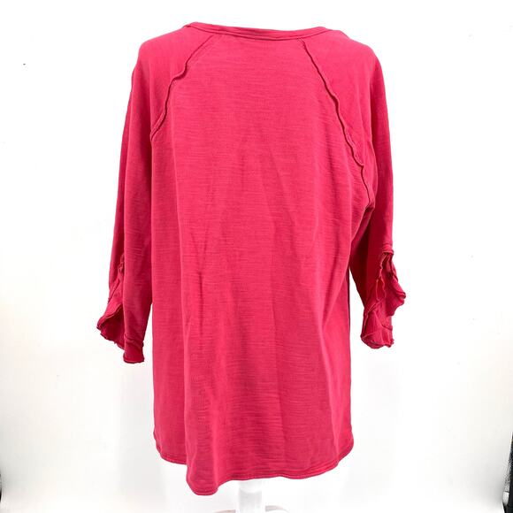 Soft Surroundings Pink Cotton 3/4 Ruffle Sleeve Top 1x asymmetric hem - Picture 4 of 8